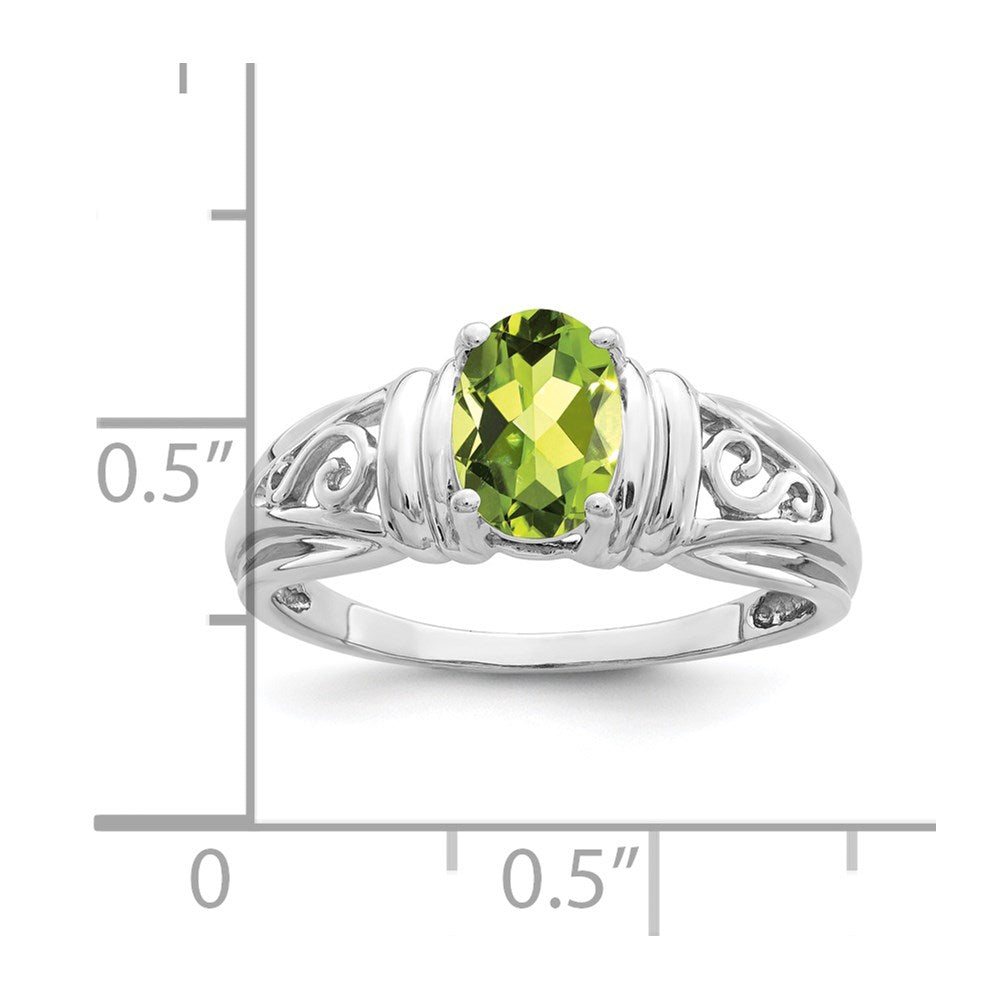 14K Weißgold Ring mit ovalem Peridot 7x5 mm