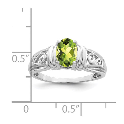 14K Weißgold Ring mit ovalem Peridot 7x5 mm