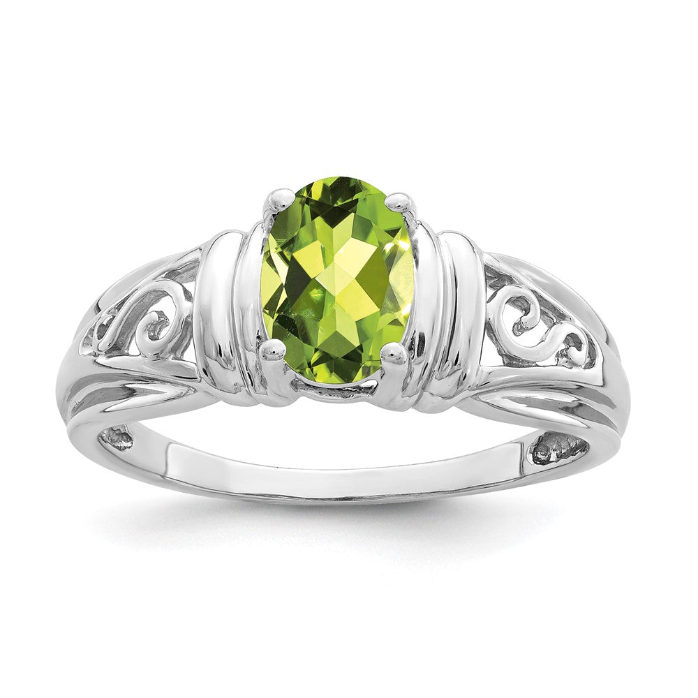 14K Weißgold Ring mit ovalem Peridot 7x5 mm