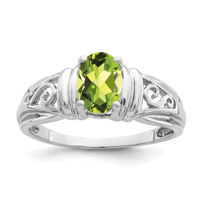 14K Weißgold Ring mit ovalem Peridot 7x5 mm