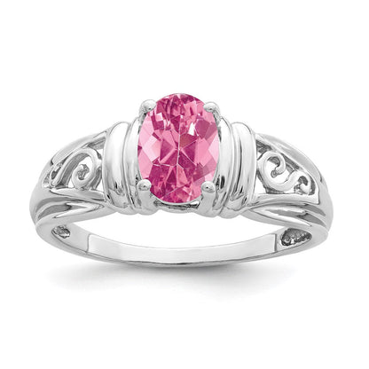 14K Weißgold Ring mit ovalem rosa Turmalin, 7x5mm