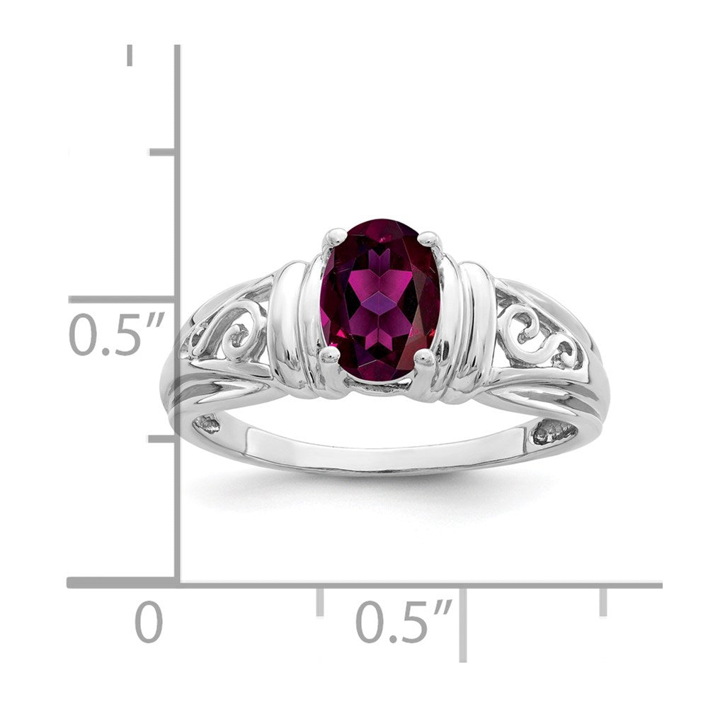 14K Weißgold Ring mit ovalem Rhodolith-Granat 7x5 mm