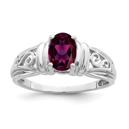 14K Weißgold Ring mit ovalem Rhodolith-Granat 7x5 mm