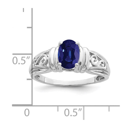14K Weißgold Ring mit ovalem Saphir, 7 x 5 mm