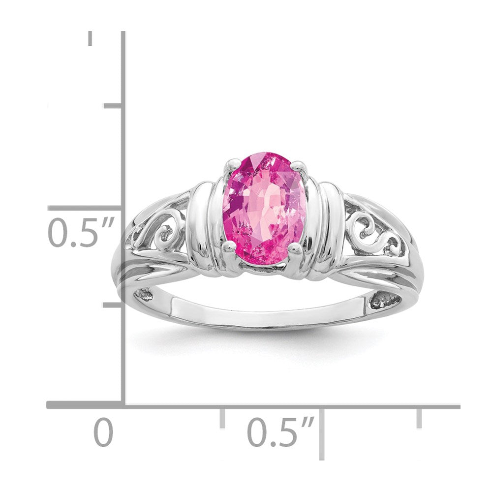 14K Weißgold Ring mit ovalem rosa Saphir, 7x5 mm