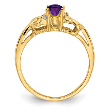 14K Gelbgold 6x4mm Oval Amethyst A Diamant Ring