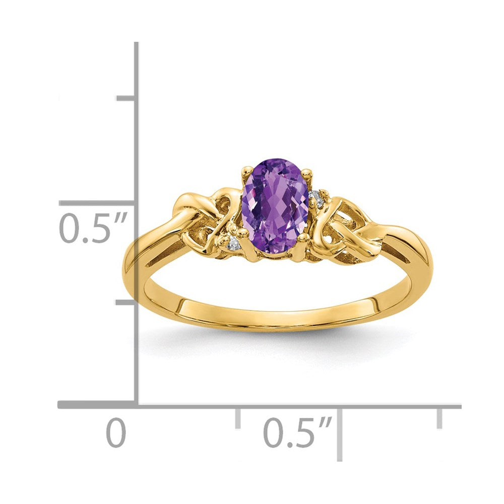 14K Gelbgold 6x4mm Oval Amethyst A Diamant Ring
