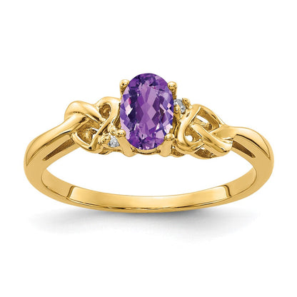 14K Gelbgold 6x4mm Oval Amethyst A Diamant Ring