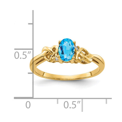14K Gelbgold 6x4mm Oval Blautopas Aa Diamant Ring
