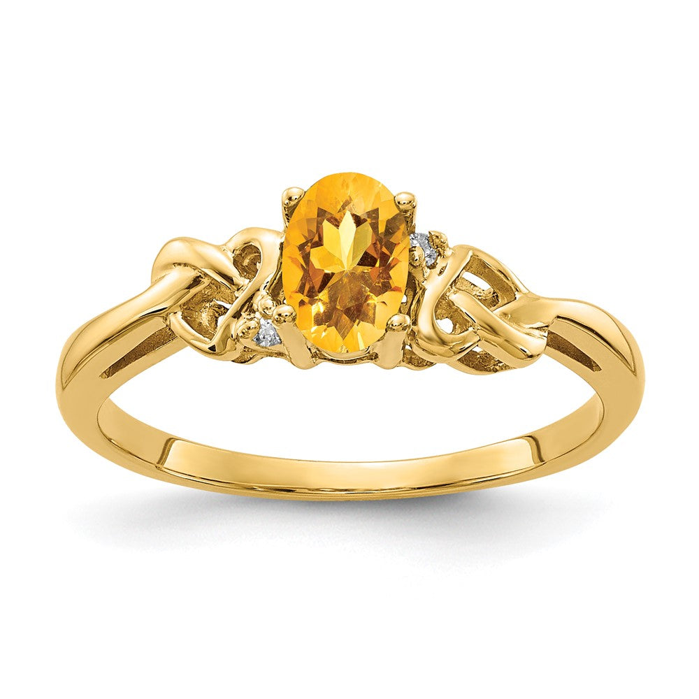 14K Gelbgold 6x4mm Oval Citrin A Echt Diamant Ring