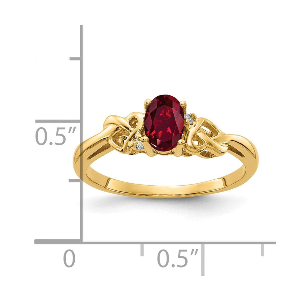 14K Gelbgold 6x4mm Oval Erzeugt Rubin Aaa Diamant Ring