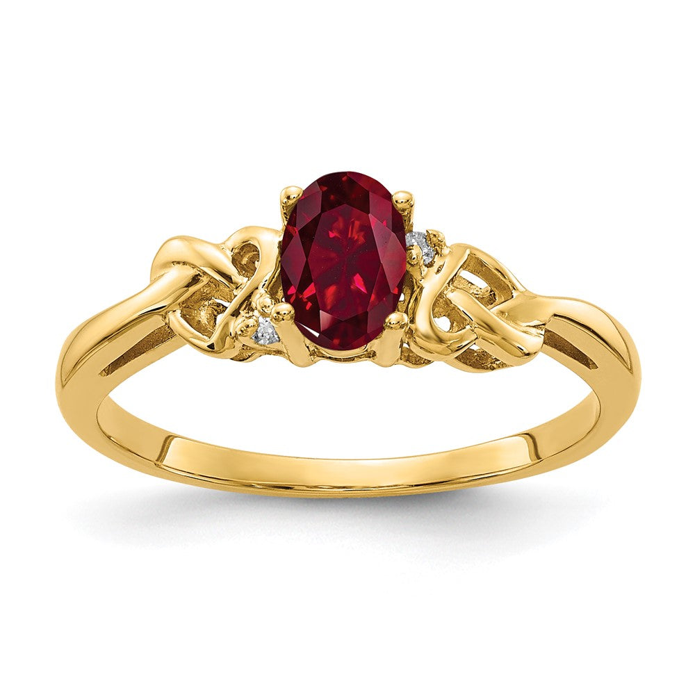 14K Gelbgold 6x4mm Oval Erzeugt Rubin Vs Diamant Ring