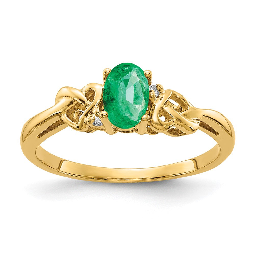 14K Gelbgold 6x4mm Oval Smaragd Vs Diamant Ring