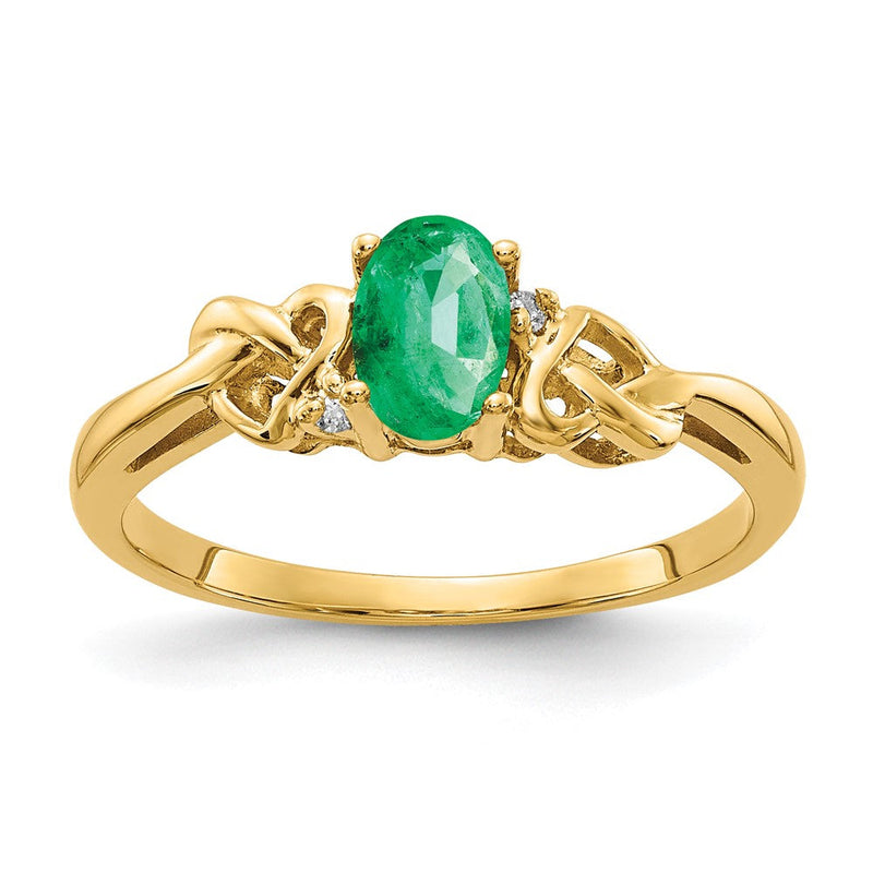 14K Gelbgold 6x4mm Oval Smaragd Aa Diamant Ring
