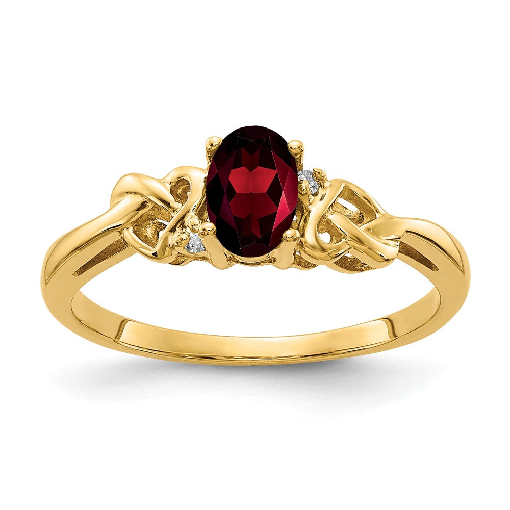 14K Gelbgold 6x4mm Oval Granat Aaa Diamant Ring