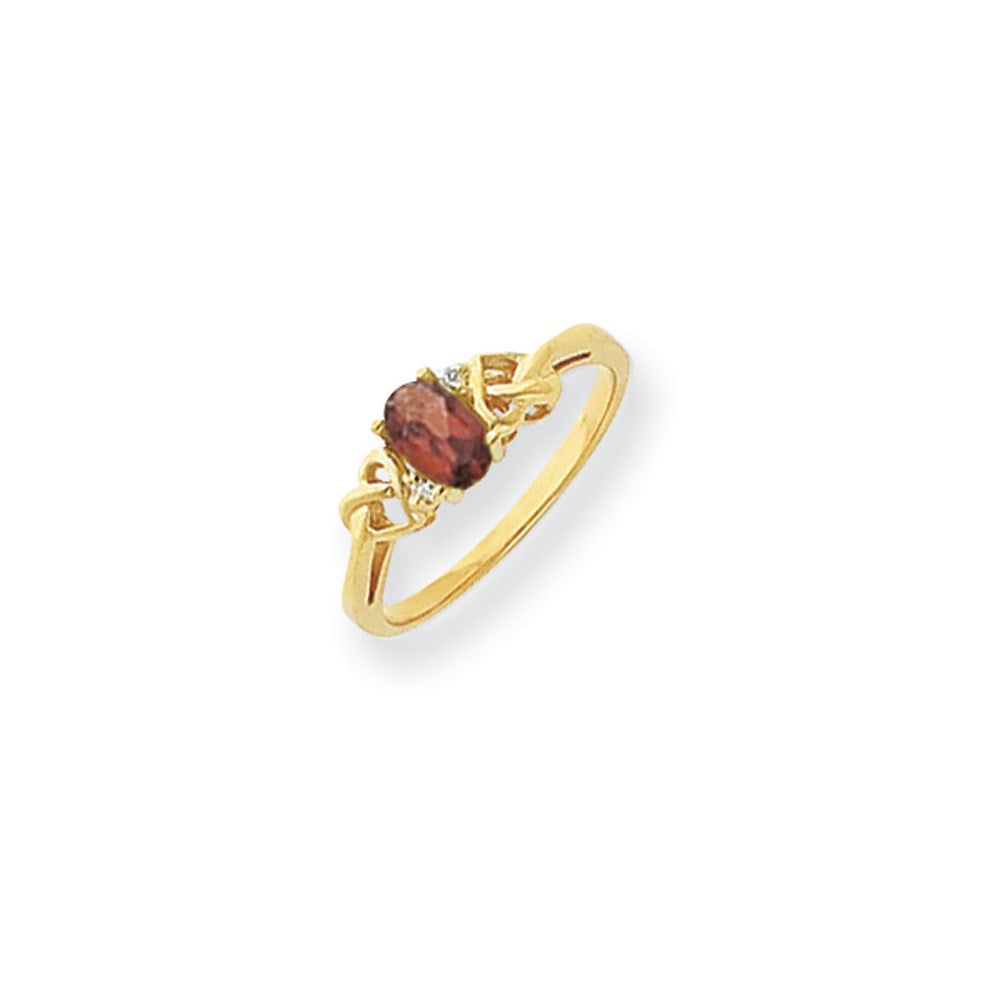 14K Gelbgold 6x4mm Oval Granat Karo A Diamant Ring