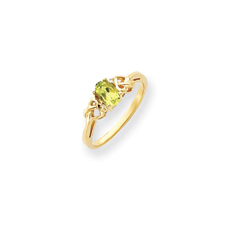 14K Gelbgold 6x4mm Oval Peridot Karo A Diamant Ring
