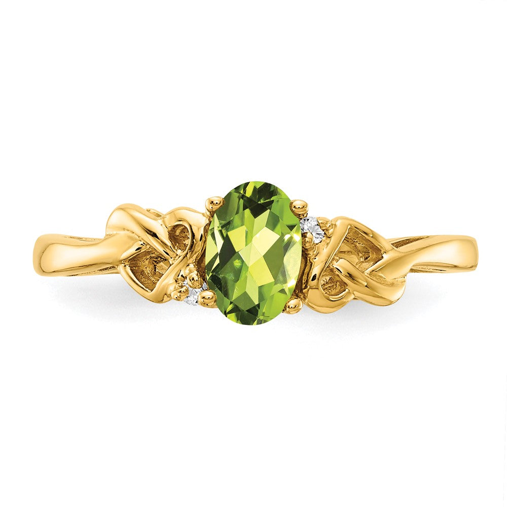 14K Gelbgold 6x4mm Oval Peridot A Diamant Ring