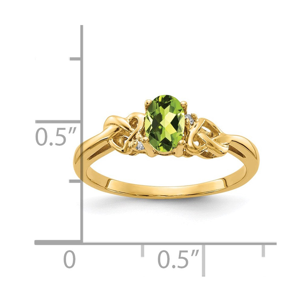 14K Gelbgold 6x4mm Oval Peridot A Diamant Ring