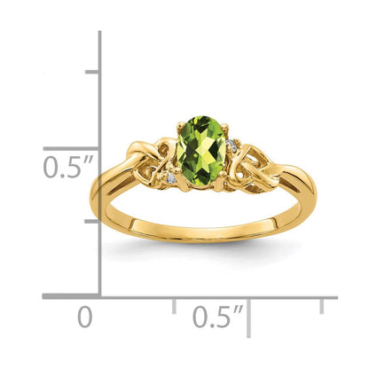 14K Gelbgold 6x4mm Oval Peridot A Diamant Ring