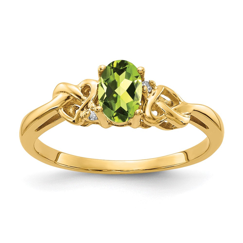 14K Gelbgold 6x4mm Oval Peridot A Diamant Ring