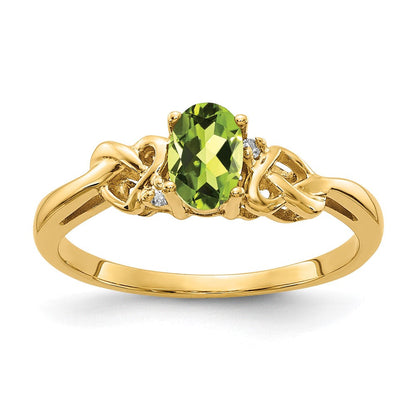 14K Gelbgold 6x4mm Oval Peridot A Diamant Ring