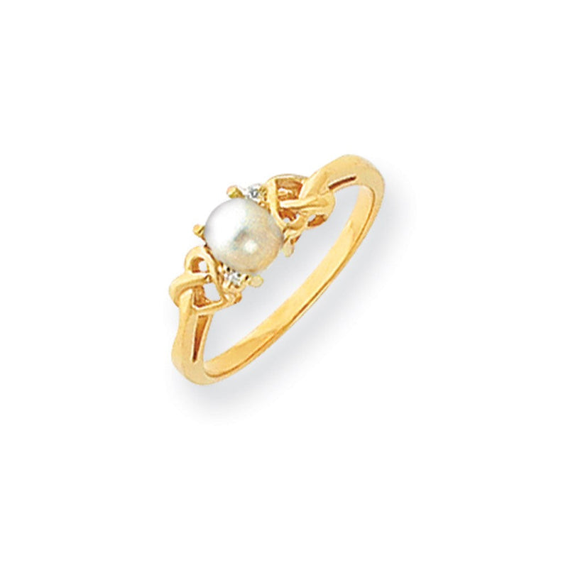 14K Gelbgold 4.5 Fw Zuchtperle Aa Diamant Ring