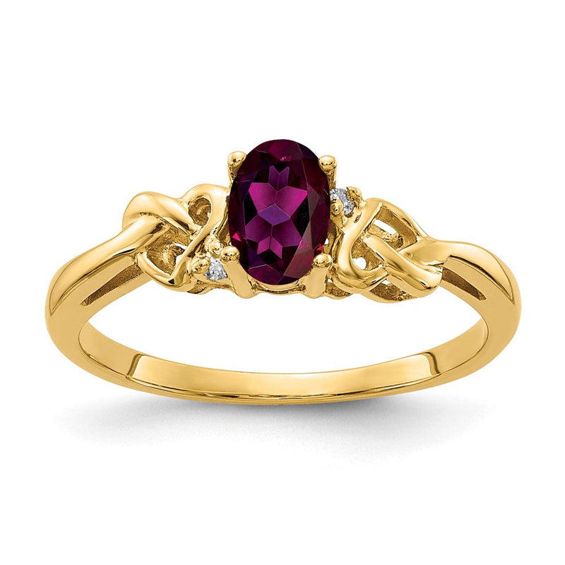 14K Gelbgold 6x4mm Oval Rhodolith Granat Aaa Diamant Ring