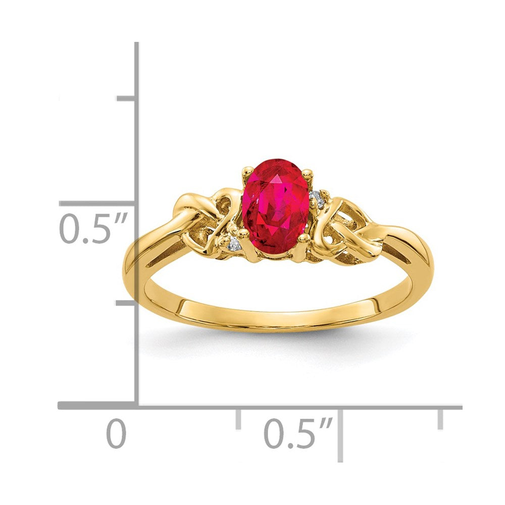 14K Gelbgold 6x4mm Oval Rubin Aaa Diamant Ring