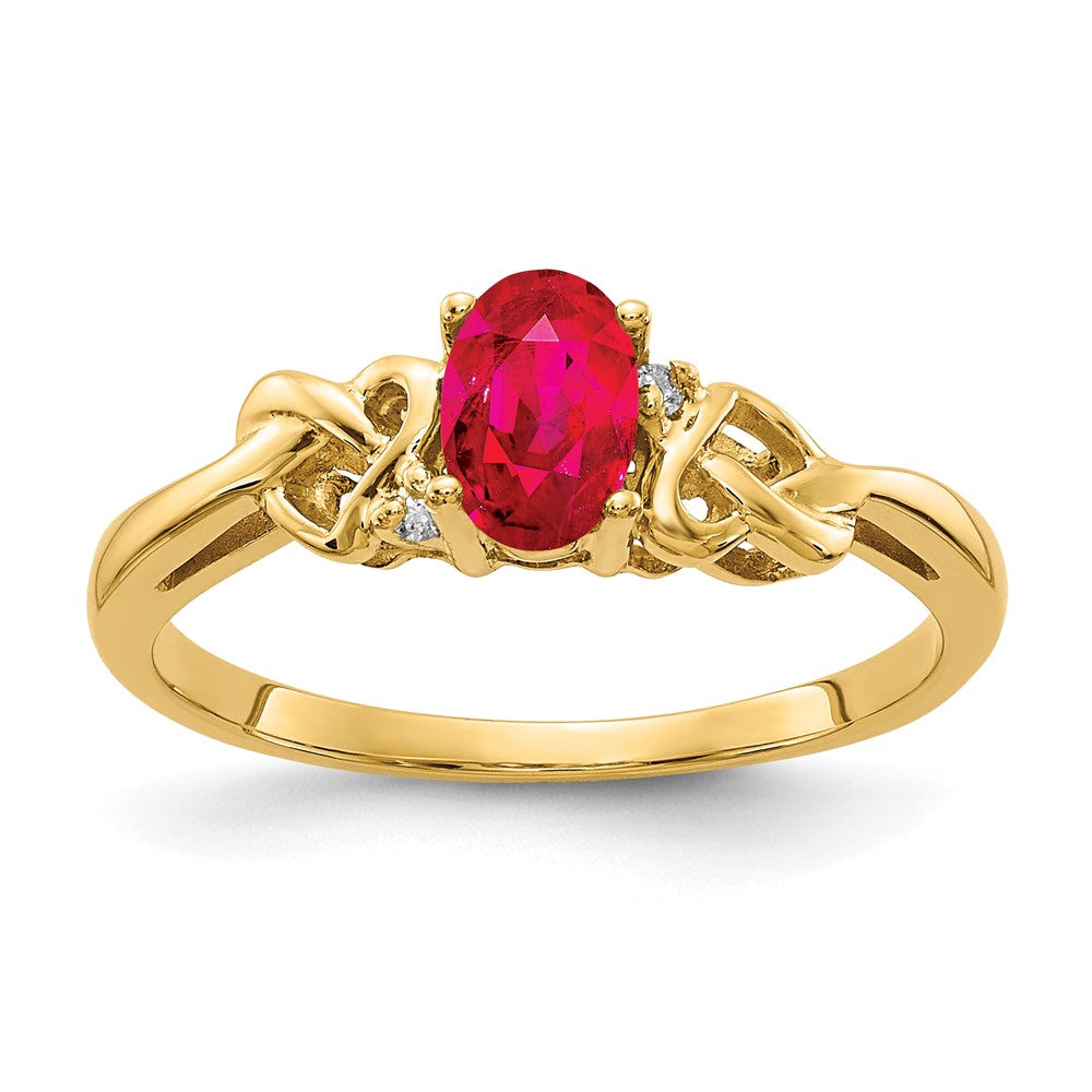 14K Gelbgold 6x4mm Oval Rubin Aa Diamant Ring