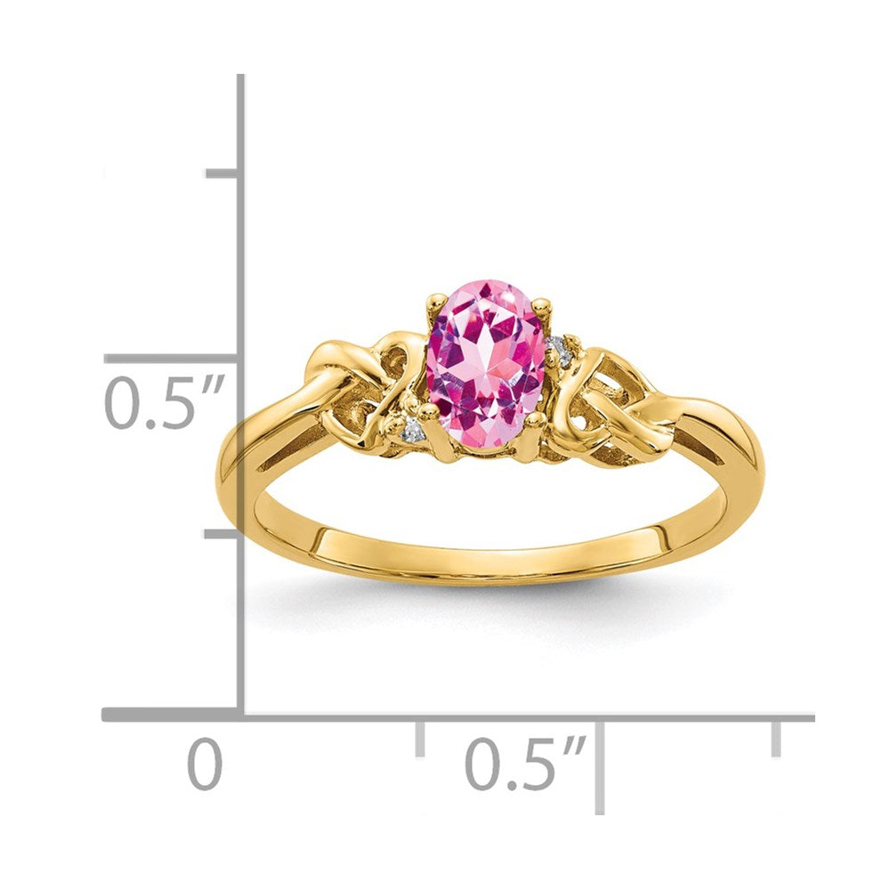 14K Gelbgold 6x4mm Oval Rosa Saphir A Echt Diamant Ring
