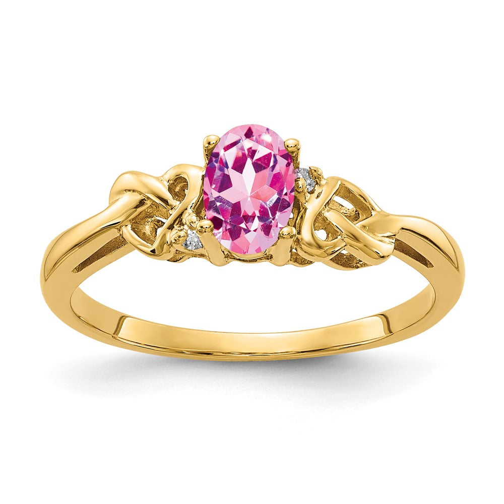 14K Gelbgold 6x4mm Oval Rosa Saphir Aaa Diamant Ring