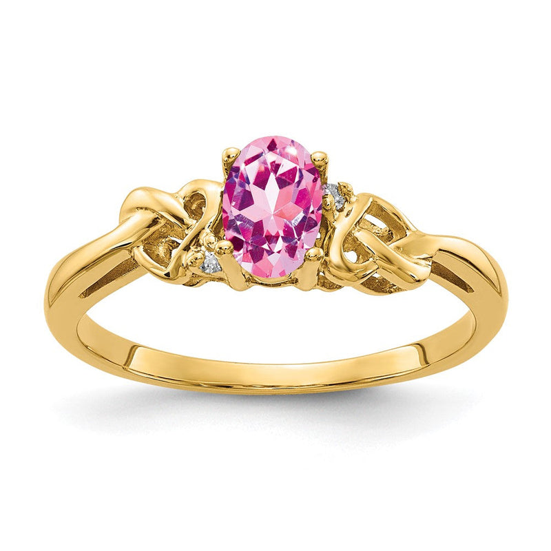 14K Gelbgold 6x4mm Oval Rosa Saphir Aa Diamant Ring