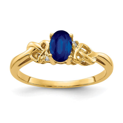 14K Gelbgold 6x4mm Oval Saphir Vs Diamant Ring