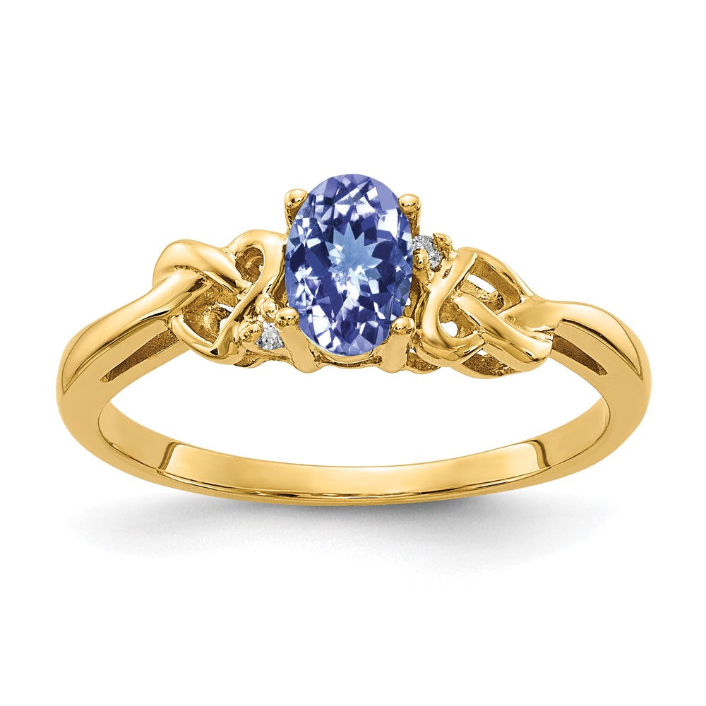 14K Gelbgold 6x4mm Oval Tansanit A Diamant Ring