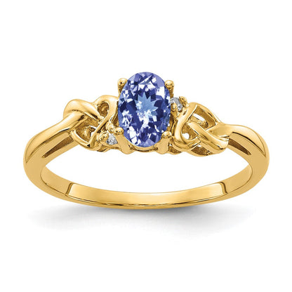 14K Gelbgold 6x4mm Oval Tansanit A Diamant Ring