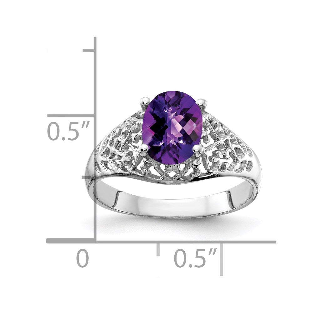 14K Weißgold Ring mit 8x6 mm ovalem Amethyst im Schachbrettschliff