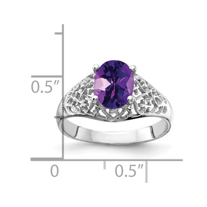 14K Weißgold Ring mit 8x6 mm ovalem Amethyst