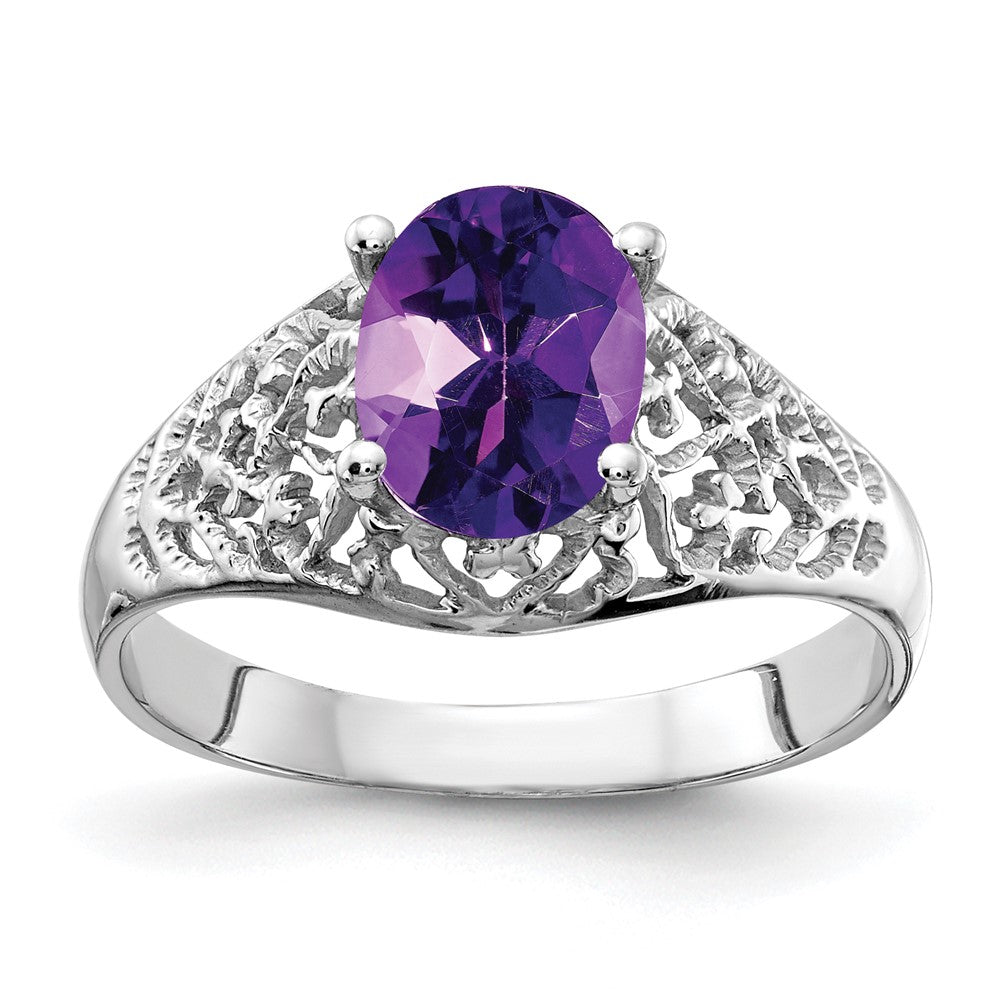 14K Weißgold Ring mit 8x6 mm ovalem Amethyst