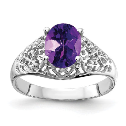 14K Weißgold Ring mit 8x6 mm ovalem Amethyst