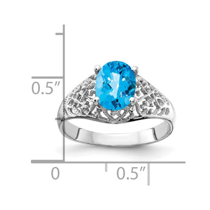 14K Weißgold Ring mit 8x6mm ovalem Blautopas im Schachbrettschliff