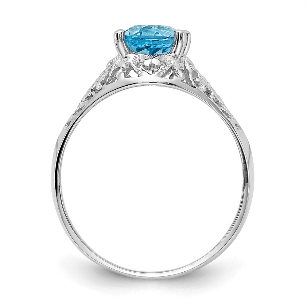 14K Weißgold Ring mit ovalem 8x6mm Blautopas