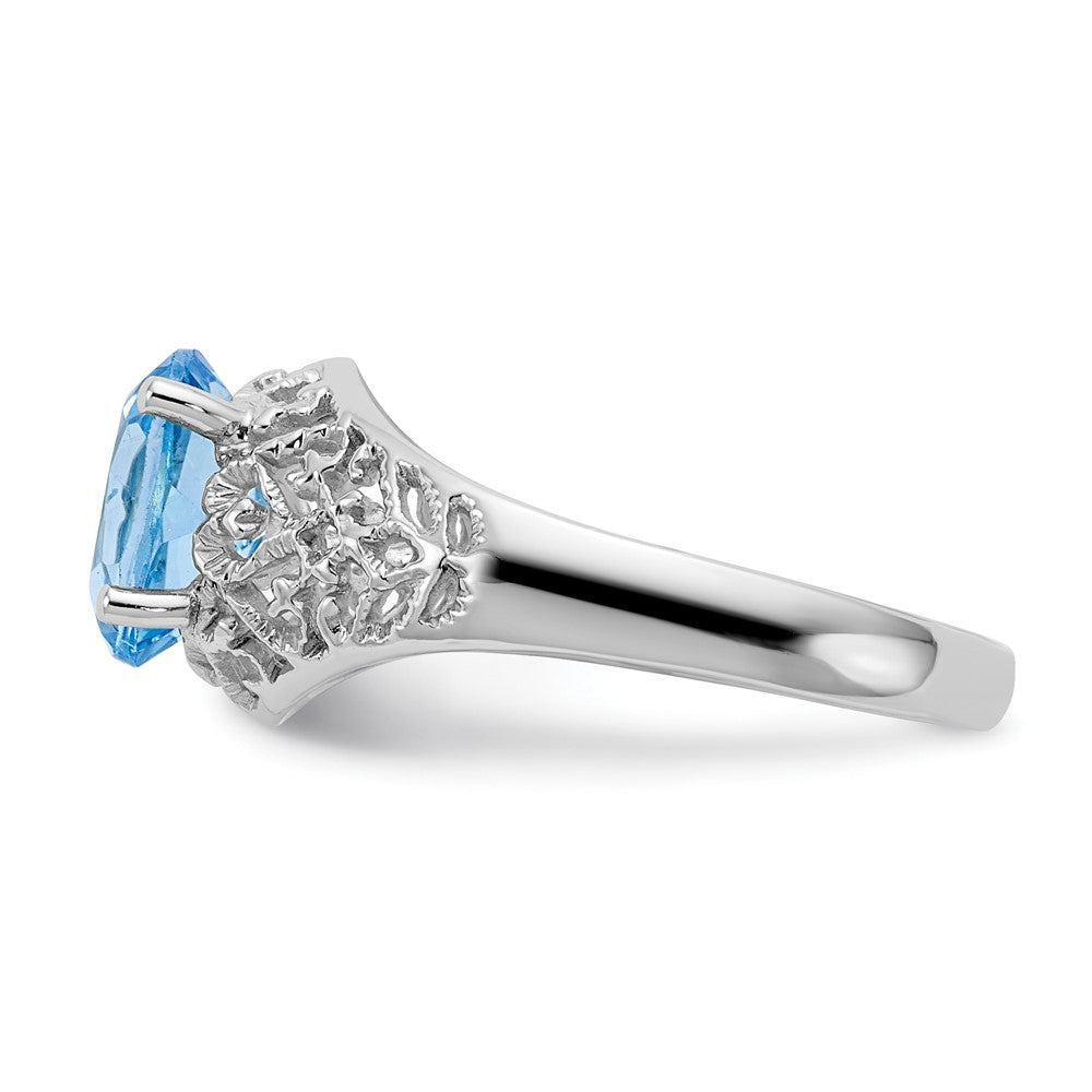 14K Weißgold Ring mit ovalem 8x6mm Blautopas