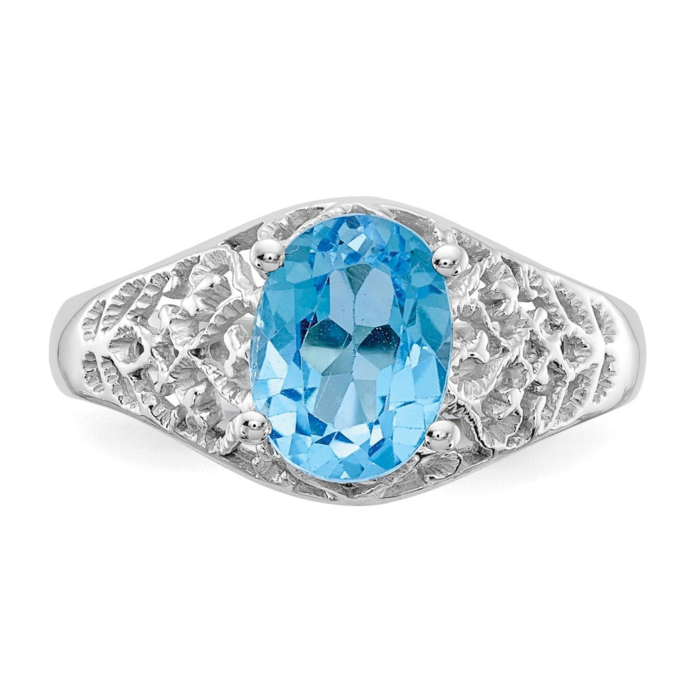 14K Weißgold Ring mit ovalem 8x6mm Blautopas