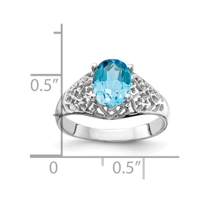 14K Weißgold Ring mit ovalem 8x6mm Blautopas