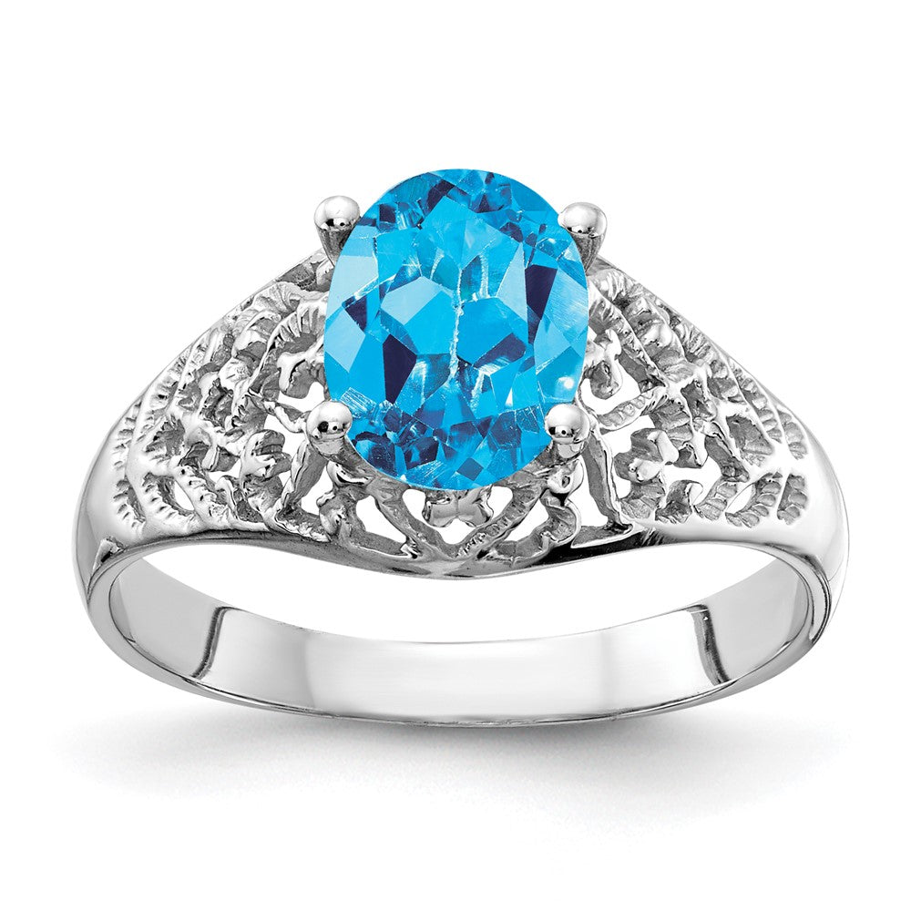 14K Weißgold Ring mit ovalem 8x6mm Blautopas