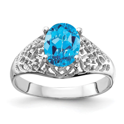 14K Weißgold Ring mit ovalem 8x6mm Blautopas