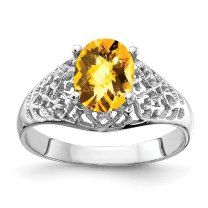 14K Weißgold Ring mit Citrin im Schachbrettschliff, 8x6 mm, oval