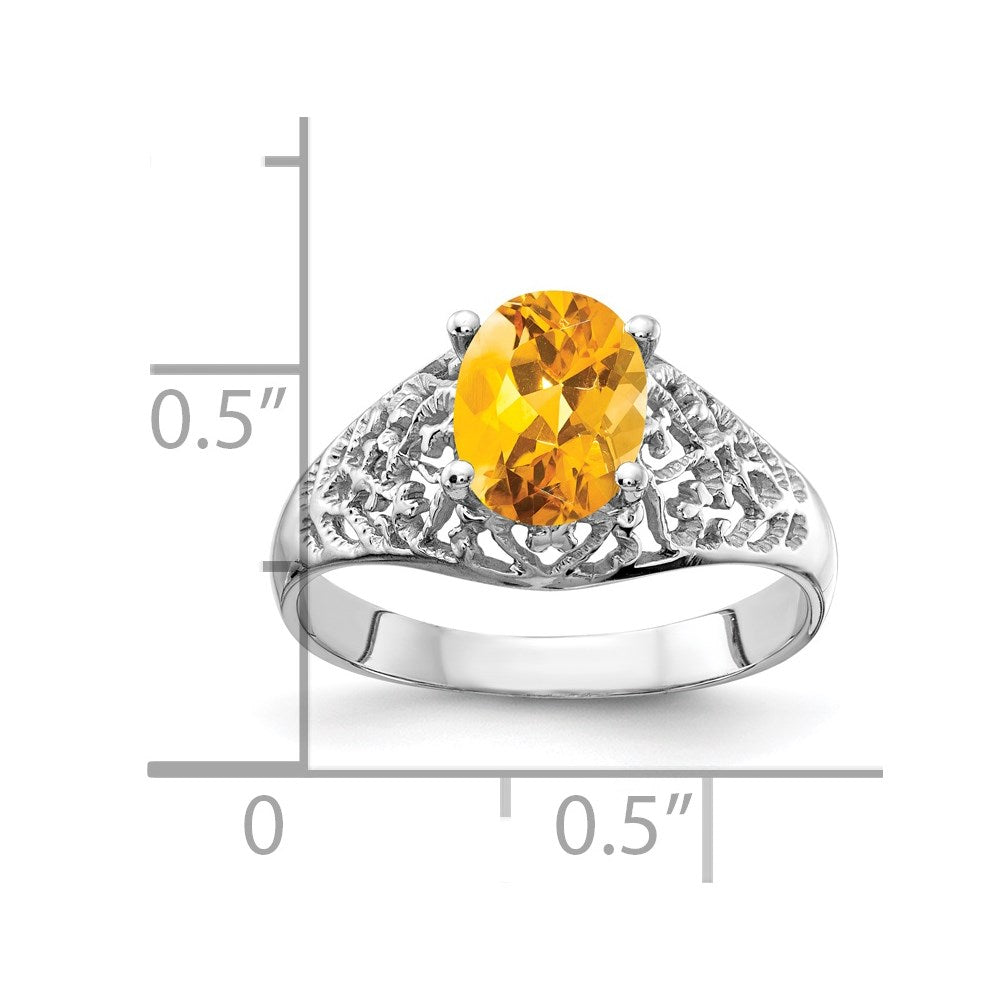 14K Weißgold Ring mit ovalem Citrin, 8x6 mm