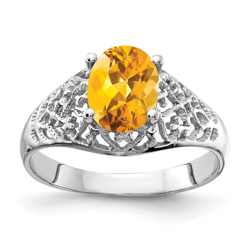 14K Weißgold Ring mit ovalem Citrin, 8x6 mm